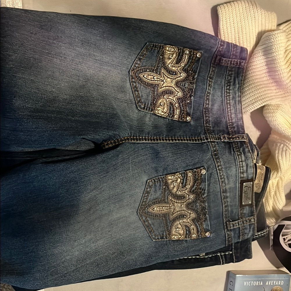 Blue Boot Cut Jeans with Vintage Fade